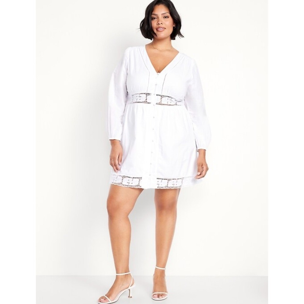 NWT Old Navy Waist-Defined Cutwork Bridal Beach Minimalist  Mini‎ Dress Sz XLP